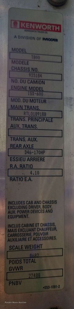 image for item DX7076 2008 Kenworth T800 semi truck
