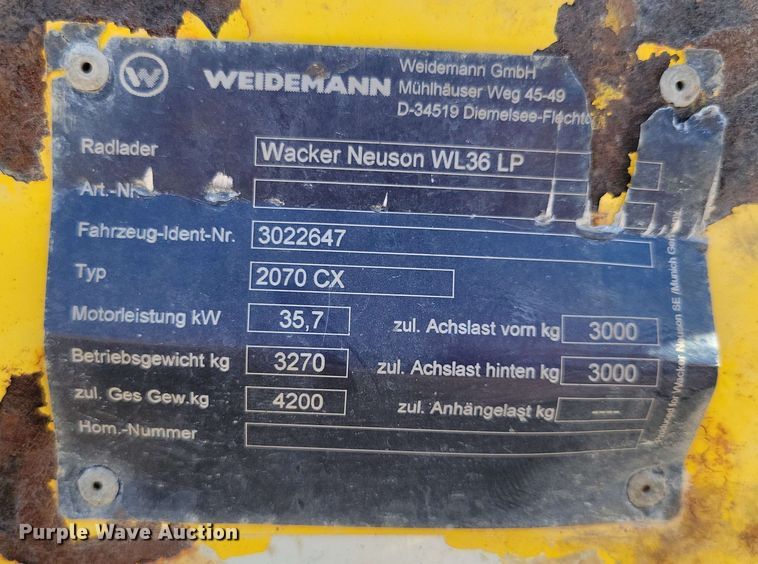 image for item DX7079 2015 Wacker Neuson WL36 wheel loader