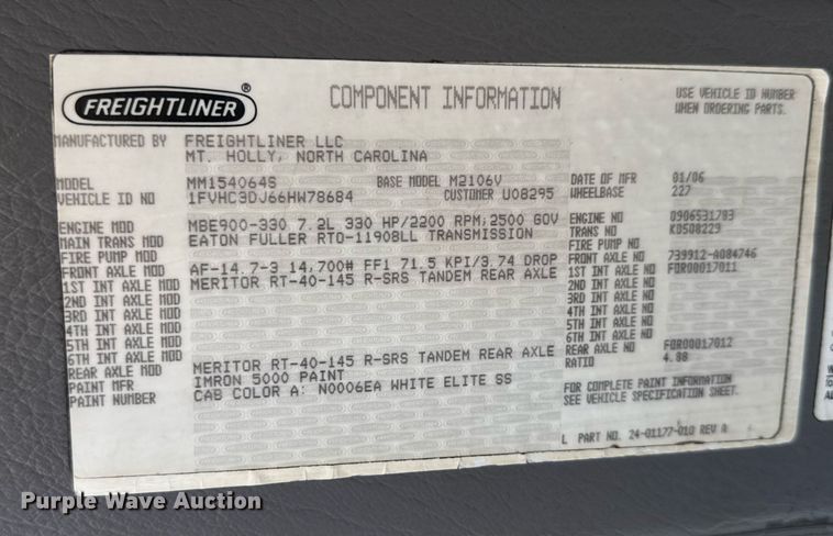 image for item DY0048 2006 Freightliner Business Class M2 Crew Cab crane truck