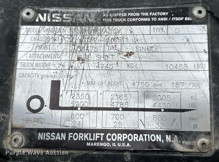 image for item DY0174 Nissan 60 D forklift