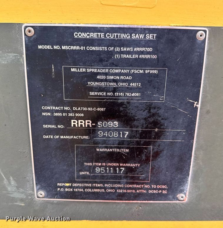 image for item DY0195 1994 Miller Spreader MSCRRR-01 concrete saw