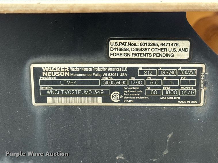 image for item DY0200 2017 Wacker Neuson LTV6K light plant