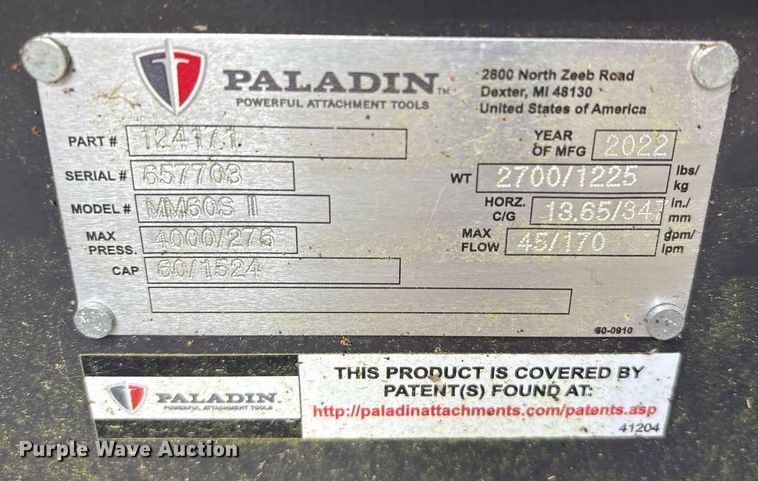 image for item DY0604 2022 Paladin MM60 Series II skid steer mulcher