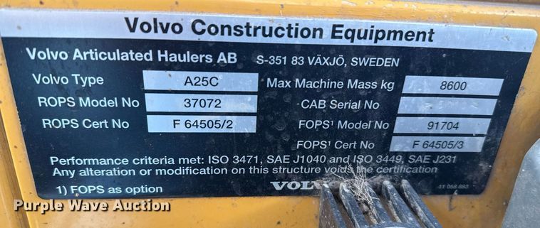 image for item DZ8520 1997 Volvo A25C articulated haul truck