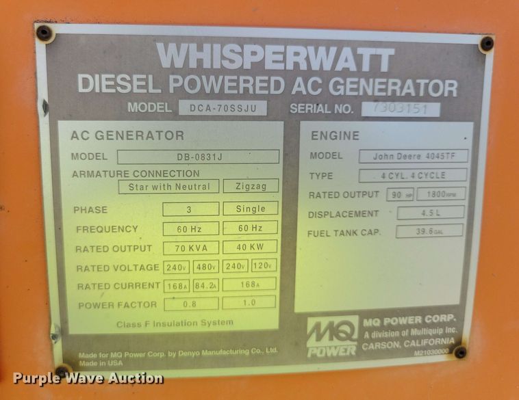 image for item EA2458 MQ Whisperwatt DB-0831J generator