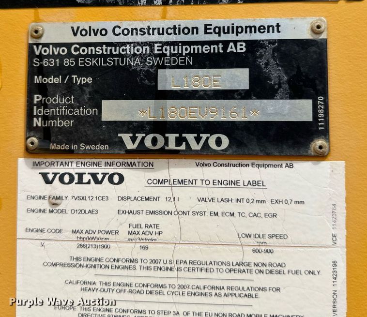 image for item EB2664 Volvo L180E wheel loader