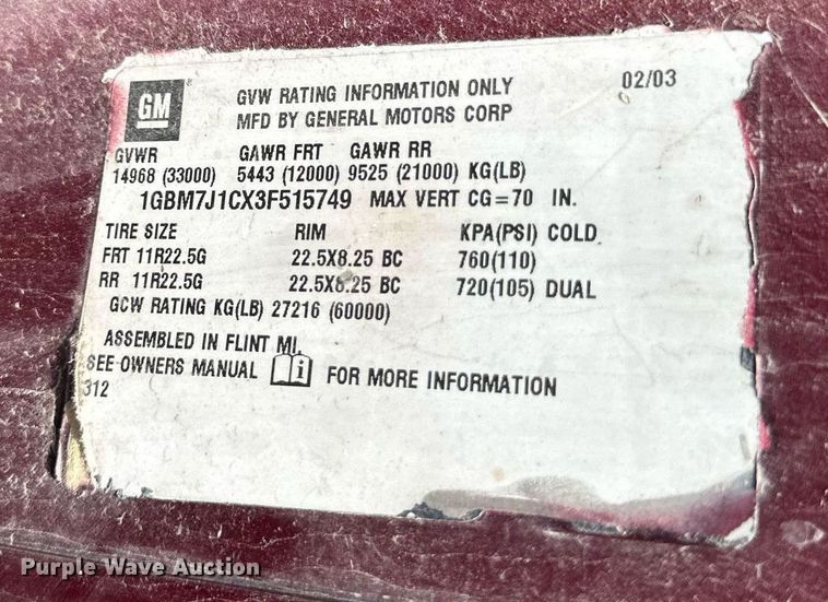 image for item EB2679 2003 Chevrolet Kodiak flatbed truck