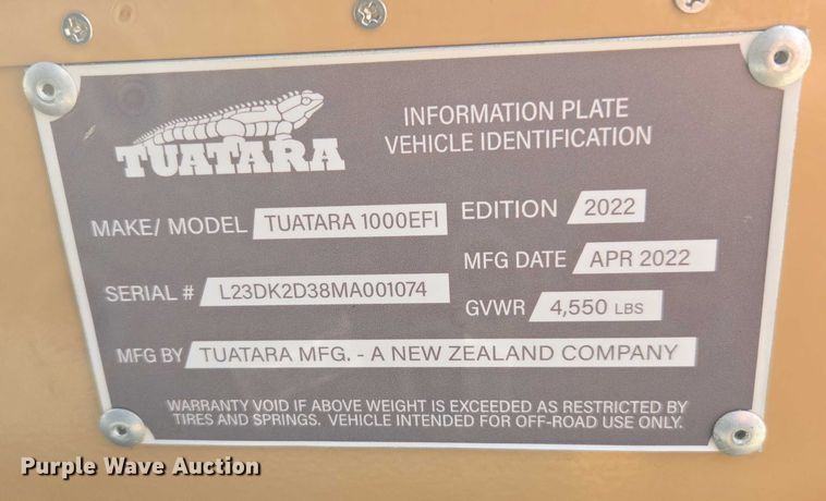 image for item EC1063 2022 Tuatara 1000EFI utility vehicle