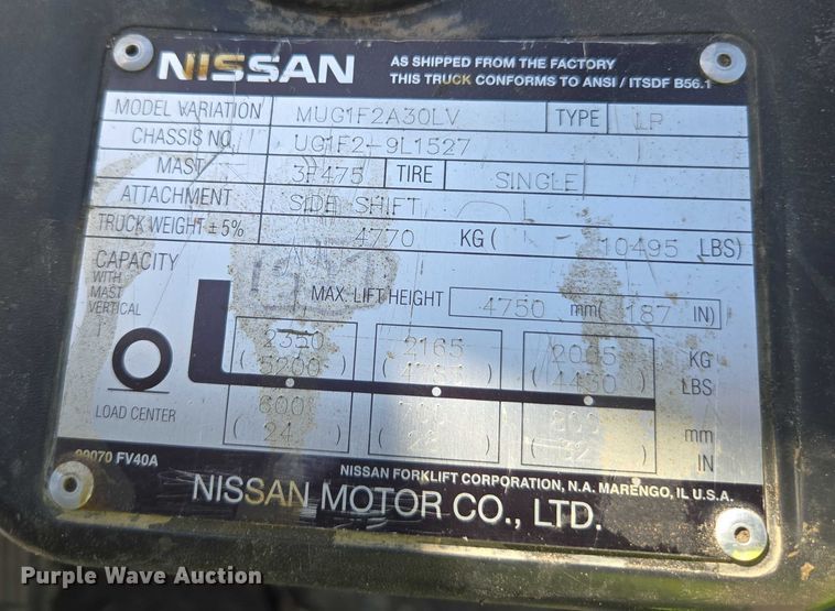 image for item EC1067 2010 Nissan PF60 forklift