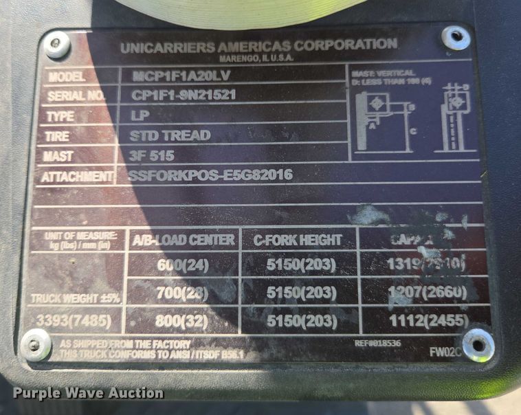 image for item EC1068 2017 UniCarriers CFS40 forklift