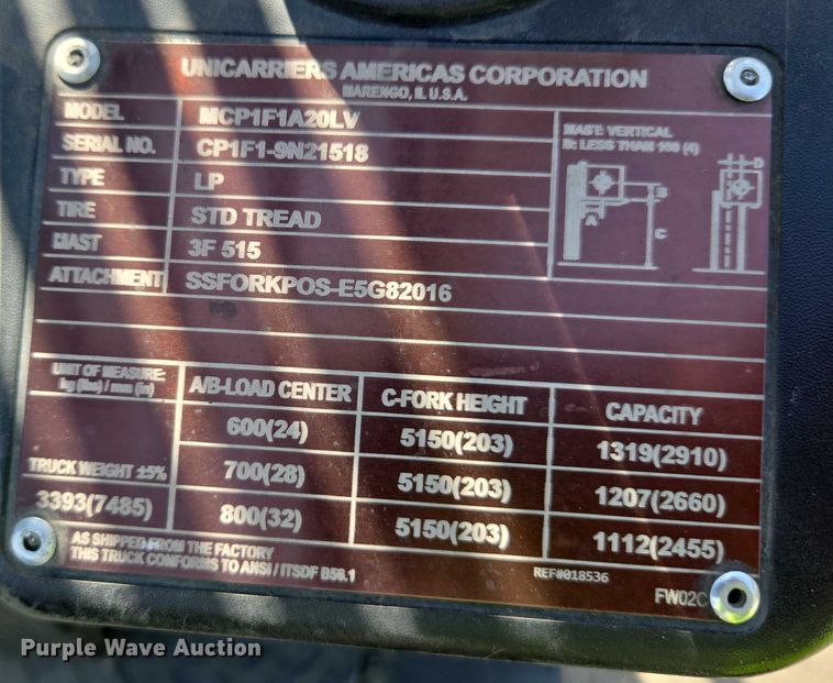 image for item EC1069 2017 UniCarriers CFS40 forklift
