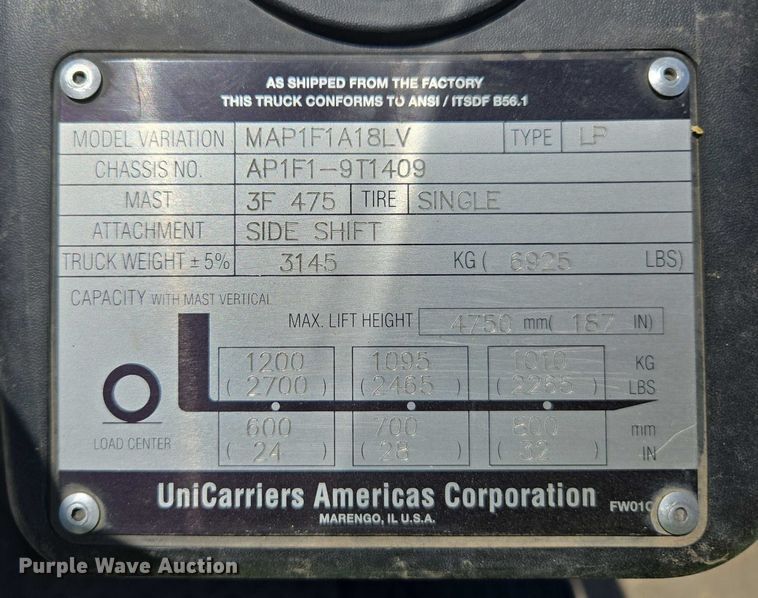 image for item EC1071 2015 Nissan AF35 forklift