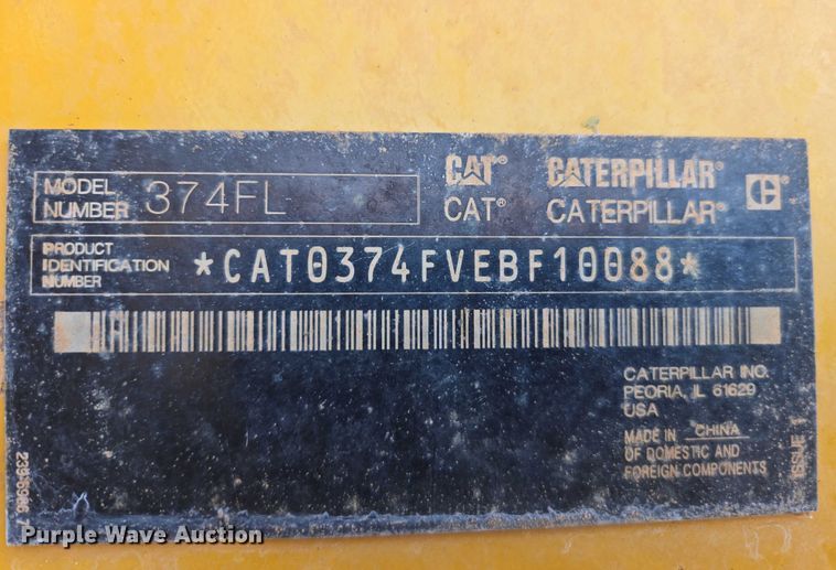 image for item EC1073 2017 Caterpillar 374F L excavator