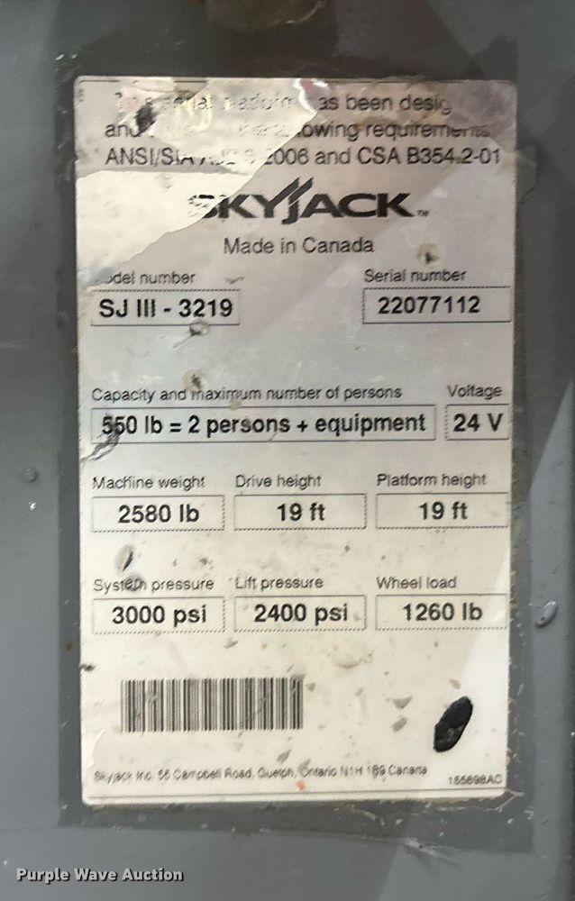 image for item EC3612 2015 Skyjack 3219 scissor lift
