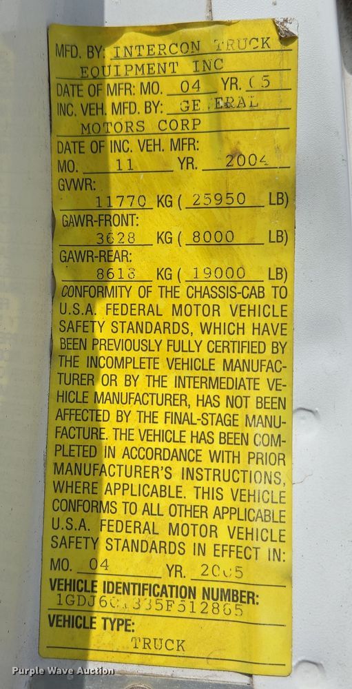 image for item EC4161 2005 GMC C6500 dump truck