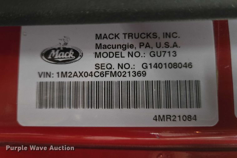 image for item EC4275 2015 Mack GU713 Granite dump truck