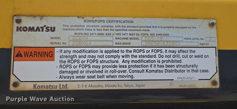 image for item ED2039 2019 Komatsu D65PXI-18 dozer