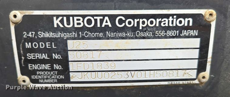 image for item ED2078 2015 Kubota U25  mini excavator