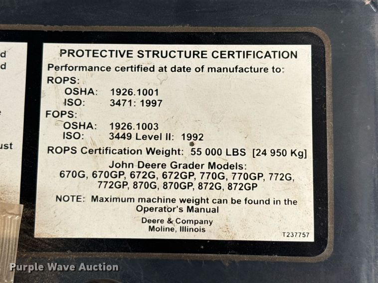 image for item ED5716 2012 John Deere 672G motor grader