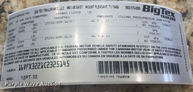 image for item ED5732 2012 Big Tex 12PT pipe trailer