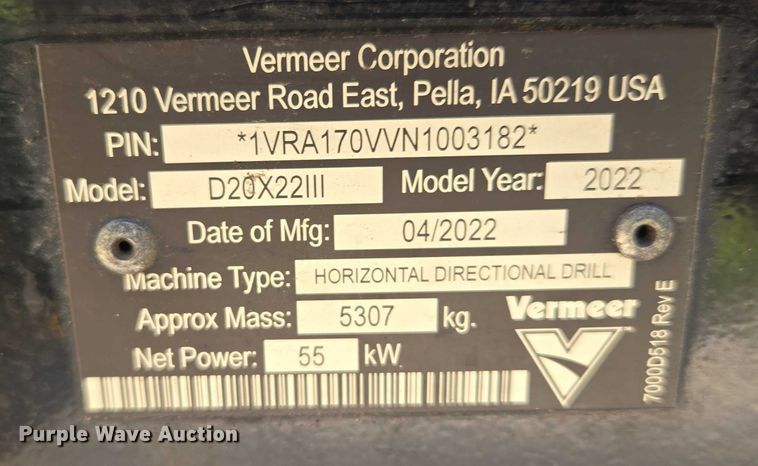 image for item EF1513 2022 Vermeer Navigator S3 D20x22 III directional boring unit