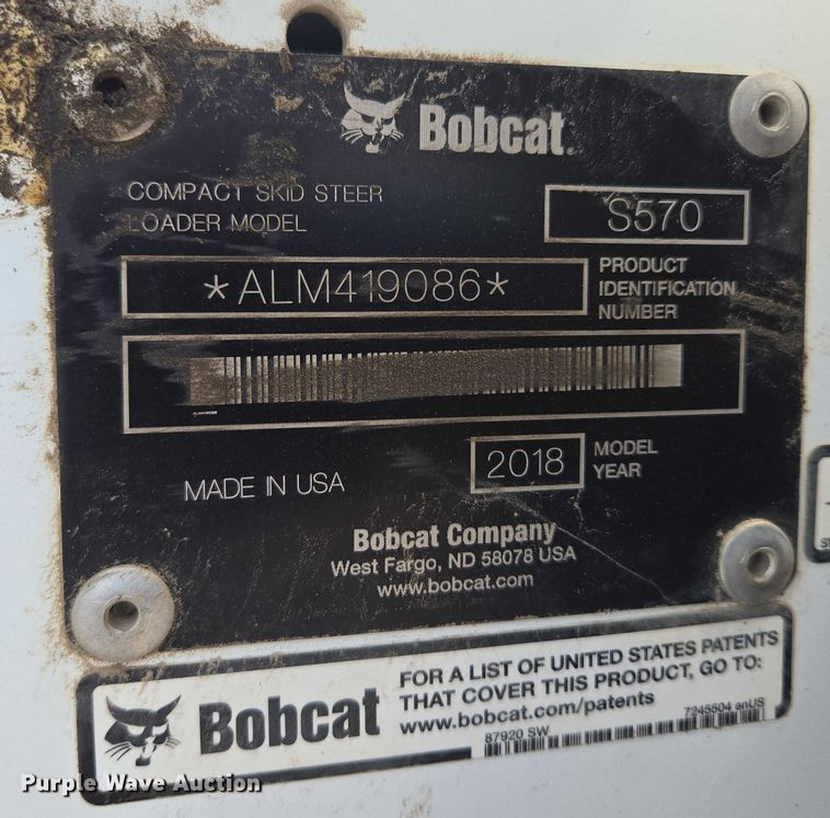 image for item EF1514 2018 Bobcat S570 skid steer loader