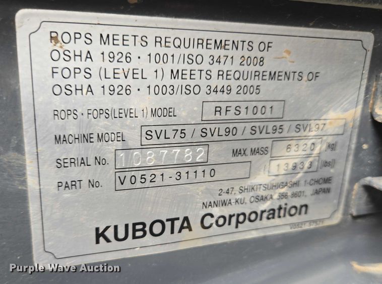 image for item EF1517 2019 Kubota SVL75-2 tracked skid steer loader