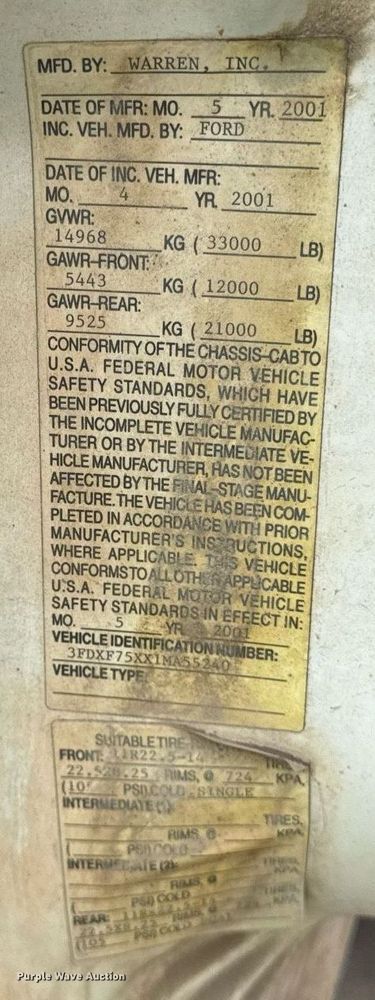 image for item EF2066 2001 Ford F750 Super Duty dump truck