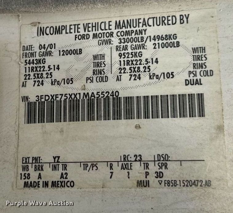 image for item EF2066 2001 Ford F750 Super Duty dump truck