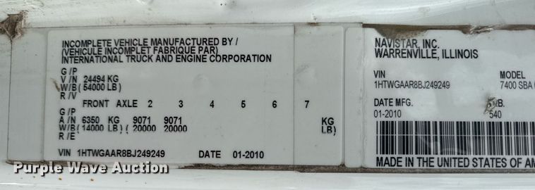 image for item EG5892 2011 International 7400 Crew Cab crane truck