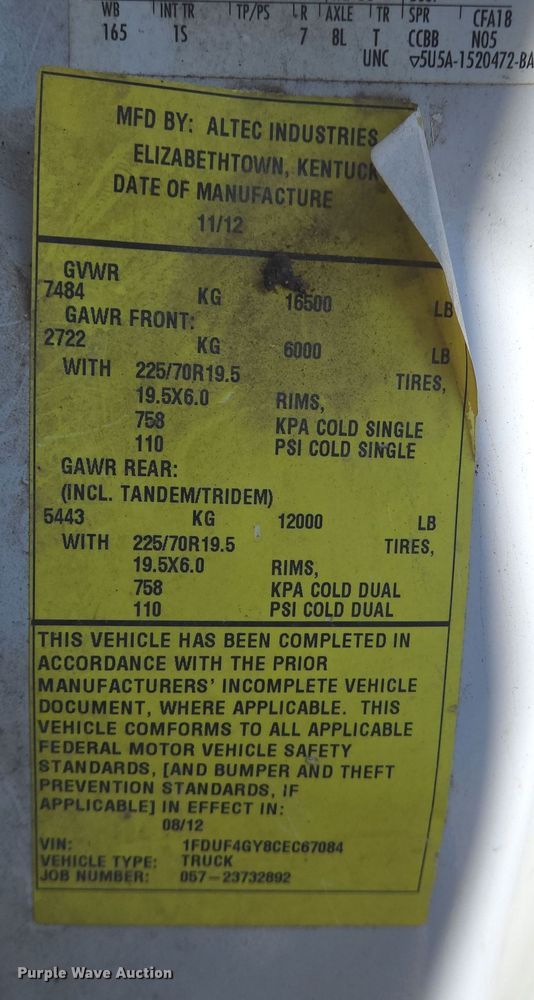 image for item EJ7376 2012 Ford F450 Super Duty bucket truck
