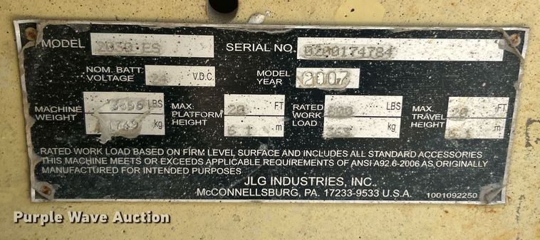 image for item EK8209 2007 JLG 2030ES scissor lift