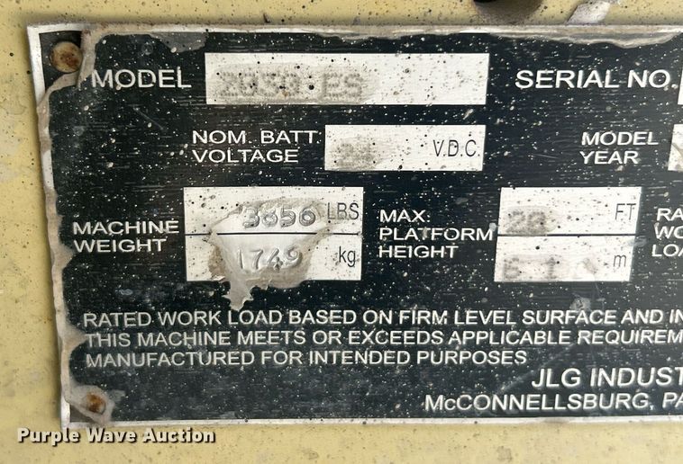 image for item EK8209 2007 JLG 2030ES scissor lift