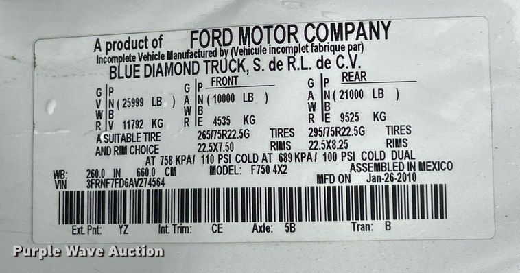 image for item EK8238 2010 Ford F750 Super Duty XL utility / service truck