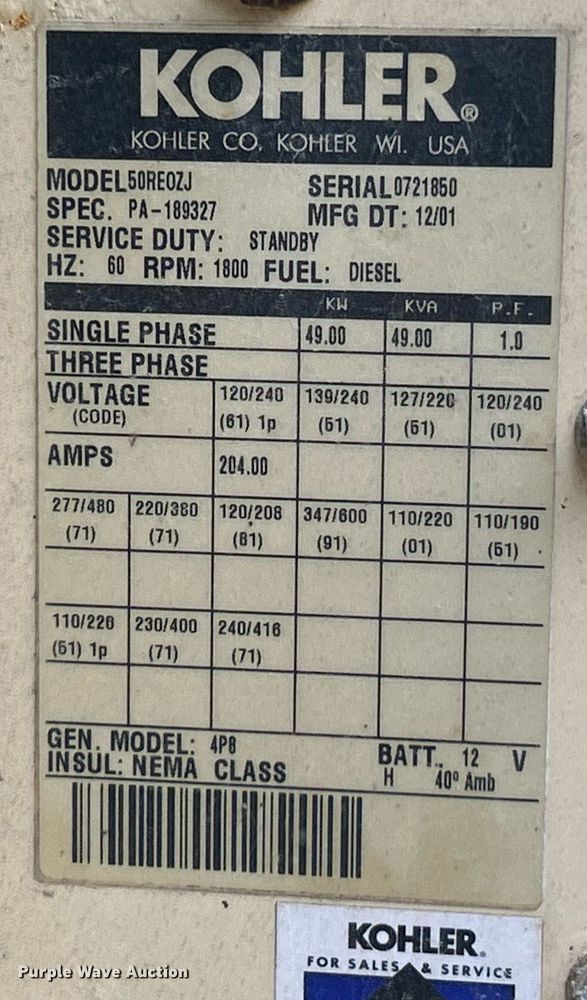 image for item EK8246 Kohler 50 generator