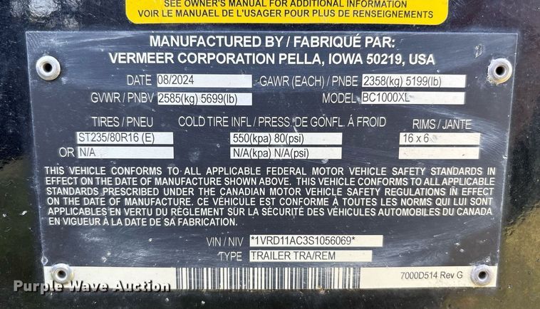 image for item EL2133 2024 Vermeer BC1000XL wood chipper