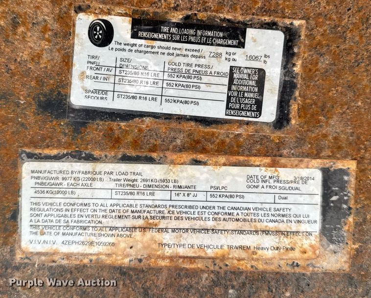 image for item EM2001 2014 Load Trail equipment trailer