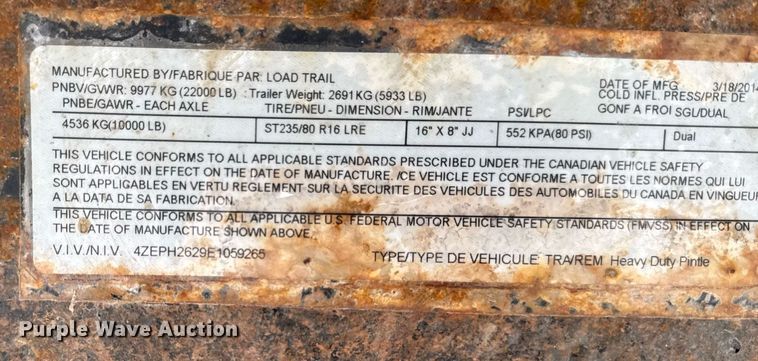 image for item EM2001 2014 Load Trail equipment trailer