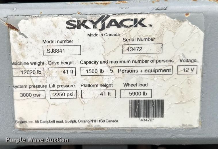 image for item EM2002 2006 Skyjack SJ8841 scissor lift