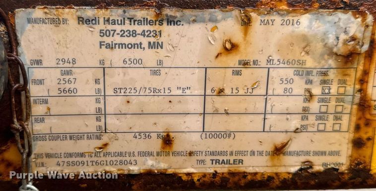 image for item EM2085 2016 Redi-haul tilt deck utility trailer