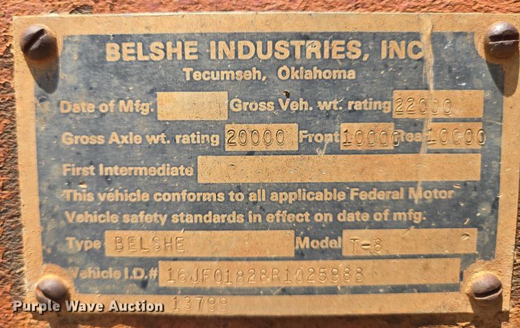 image for item EN8113 1994 Belshe T-8 equipment trailer