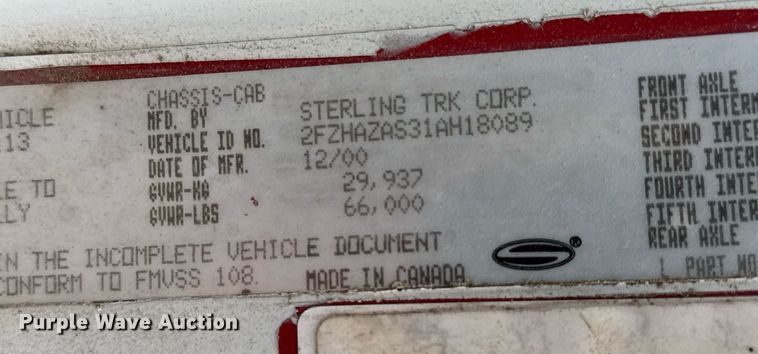 image for item EQ1234 2001 Sterling LT9500 vacuum truck