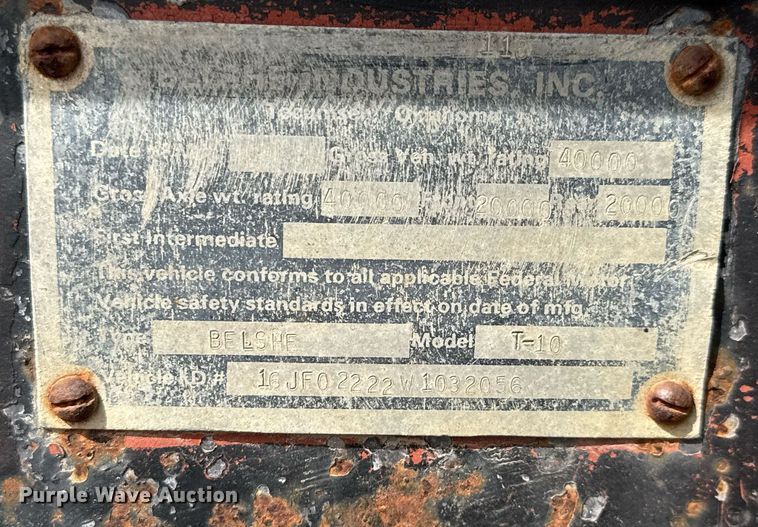 image for item EQ1235 1998 Belshe  T10 equipment trailer and air compressor