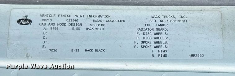 image for item OF9348 2005 Mack CV713 dump truck