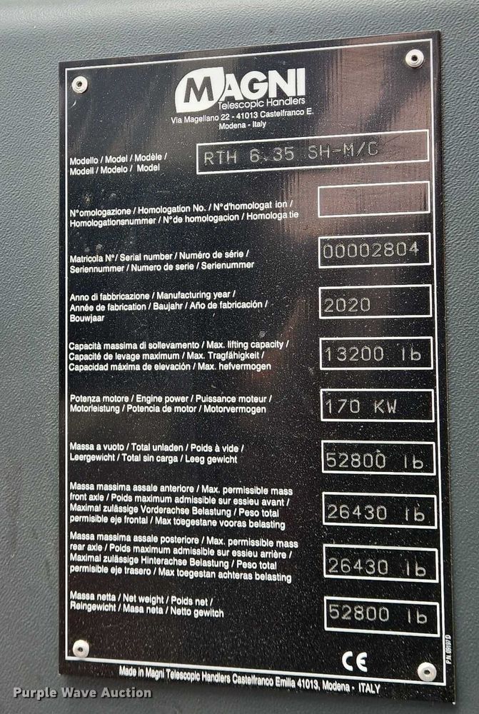 image for item YA0458 2020 Magni RTH 6.35 SH rotating telehandler 