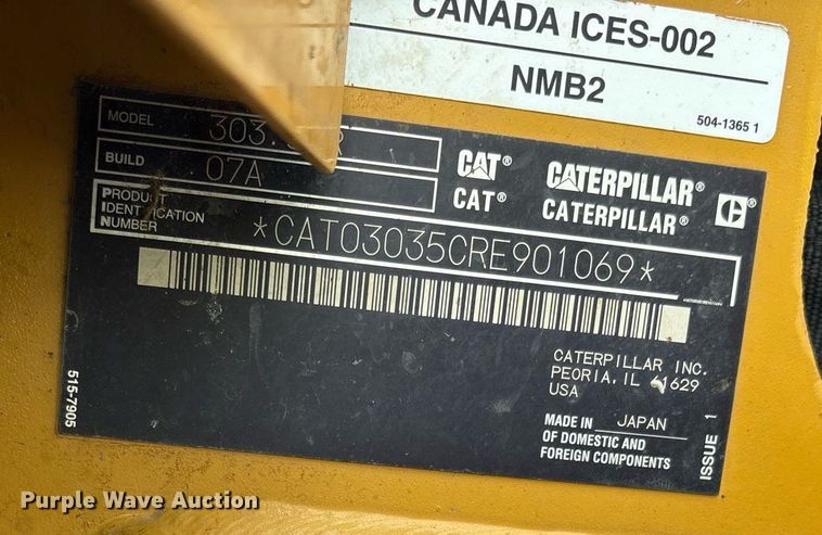 image for item YA0580 2022 Caterpillar 303.5 mini excavator