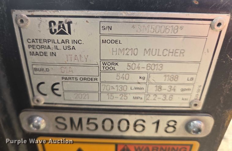 image for item YA0625 2021 Caterpillar HM210 excavator mulcher