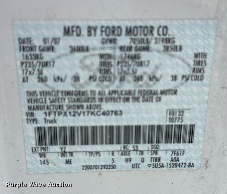 image for item DF8557 2007 Ford F150 SuperCab pickup truck