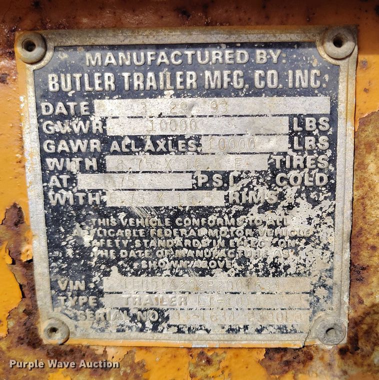 image for item DP5002 1993 Butler tilt deck utility trailer