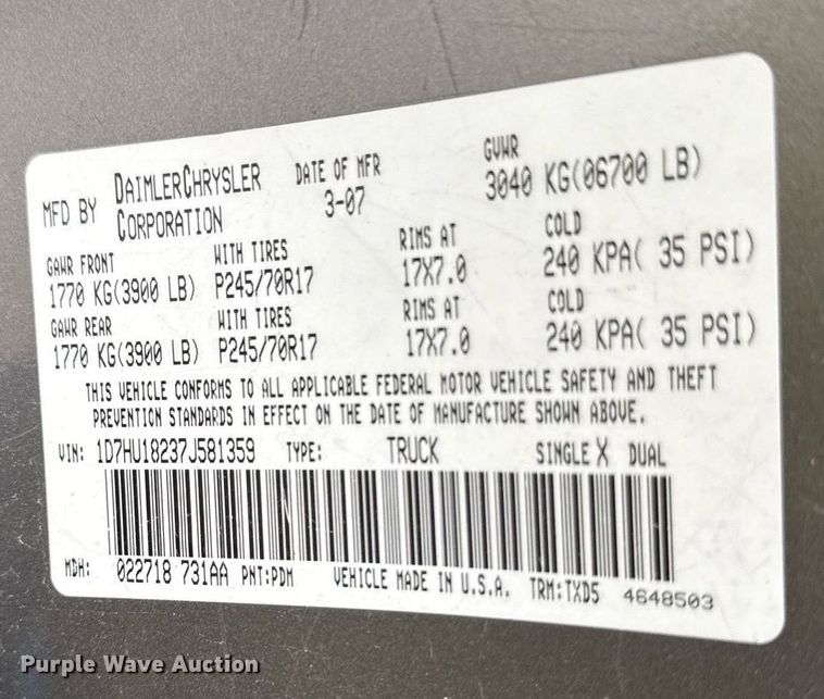 image for item DR2781 2007 Dodge Ram 1500 Quad Cab pickup truck